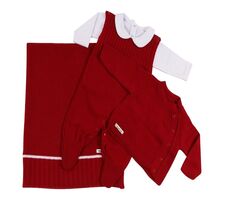 Saída Maternidade Vermelho Tricô Luxo 4 Peças