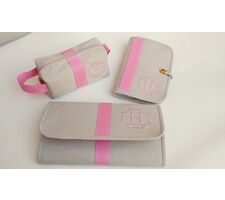 Kit de Bolsas Luxo para Menina Linho Bege com Rosa - 41413