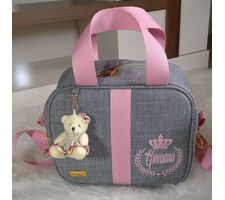 Kit Bolsas Maternidade Menina Linho Cinza com Rosa - 75758