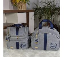 Kit Personalizado Linho cinza com azul marinho