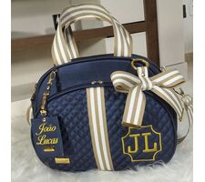 Bolsa Média Azul Marinho com Dourado