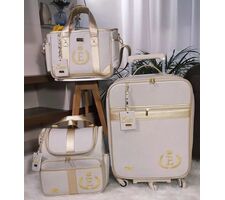 Bolsas Maternidade Linho Bege com Dourado