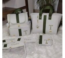 Bolsas Maternidade Linho Bege com Verde Militar