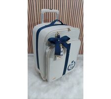 BOLSAS PARA MATERNIDADE LINHO  CRU COM AZUL MARINHO - 76845
