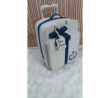 BOLSAS PARA MATERNIDADE LINHO  CRU COM AZUL MARINHO - 76858