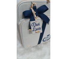 BOLSAS PARA MATERNIDADE LINHO  CRU COM AZUL MARINHO - 76860